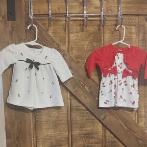 Baby Girl Cherry Print Dress & Quilted Jacket Set - Red & White